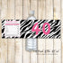 30 Bottle Labels Black Pink Zebra Adult Birthday Any Age