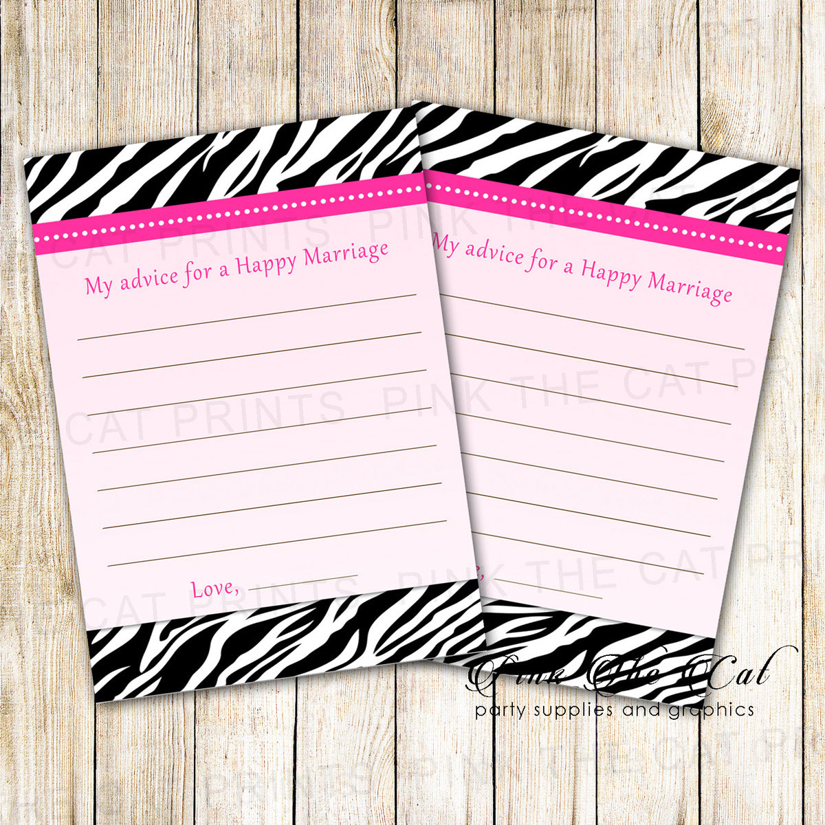 30 Bridal shower wedding advice cards pink black zebra