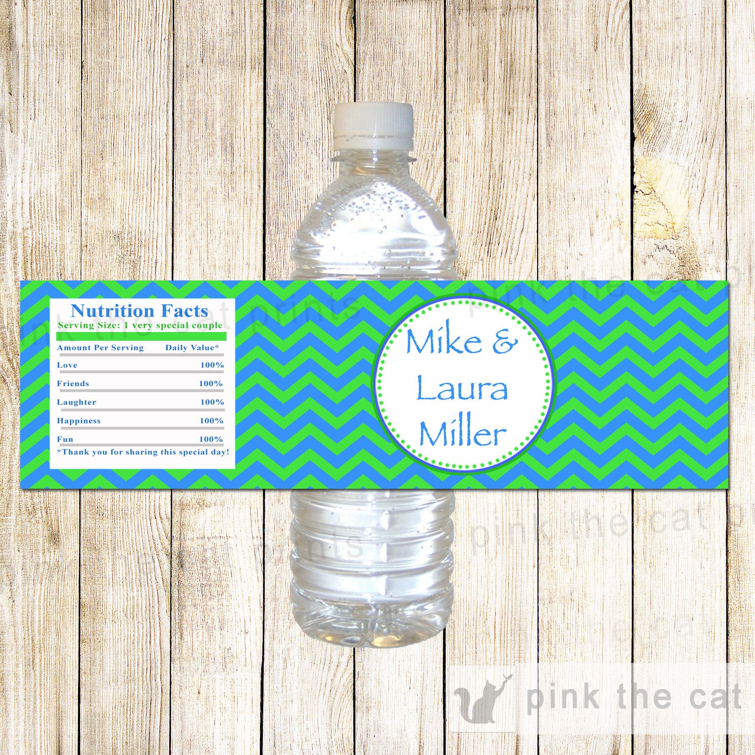 Wedding Bridal Shower Bottle Labels Blue Green Chevron