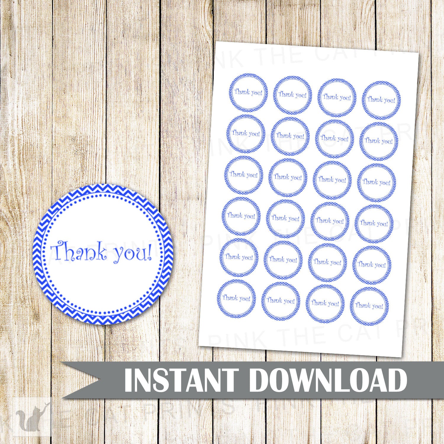 Blue Chevron Favor Label Thank You Tag Birthday Baby Shower