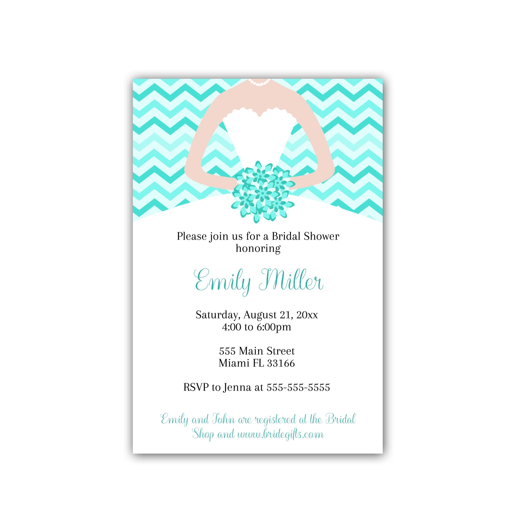 Dress invitation teal quiceanera sweet 16 or bridal shower