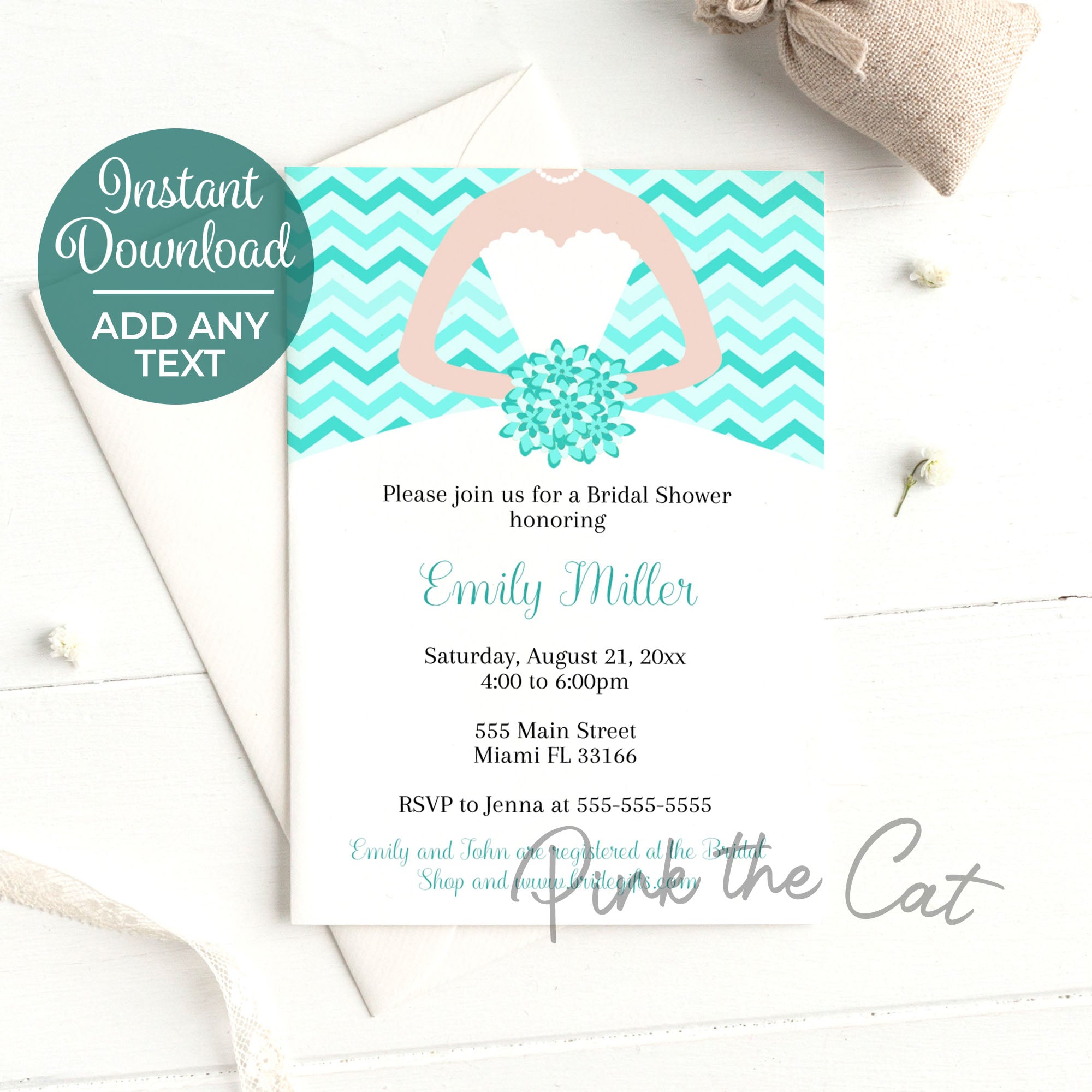 Dress invitation teal quiceanera sweet 16 or bridal shower