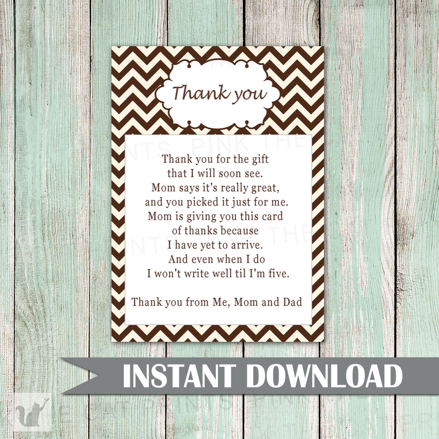 Printable Brown Chevron Zig Zag Pattern Unisex Baby Shower Thank You Card Note - Party Thank You Card Boy Girl Ivory INSTANT DOWNLOAD