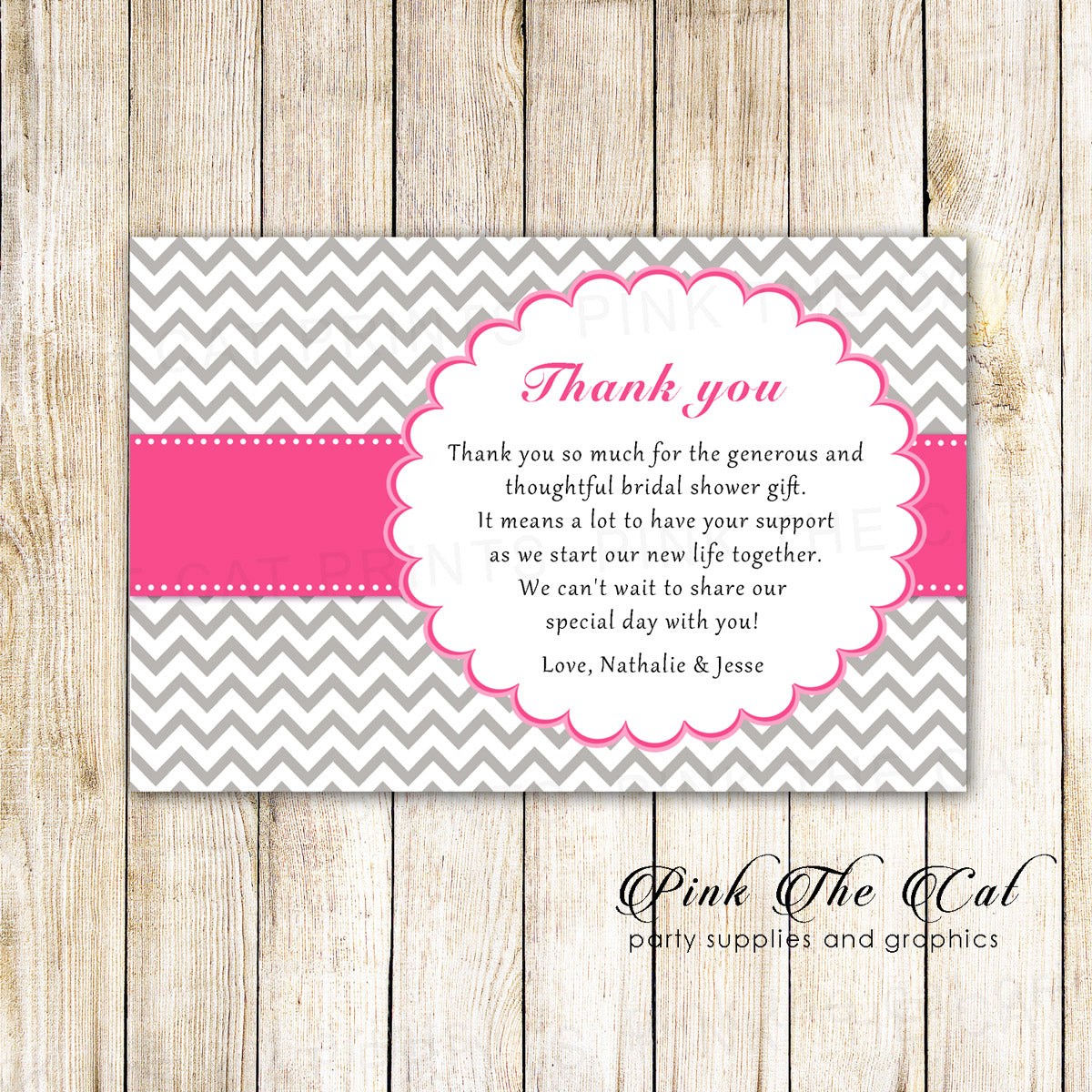 30 thank you cards bridal shower birthday hot pink silver