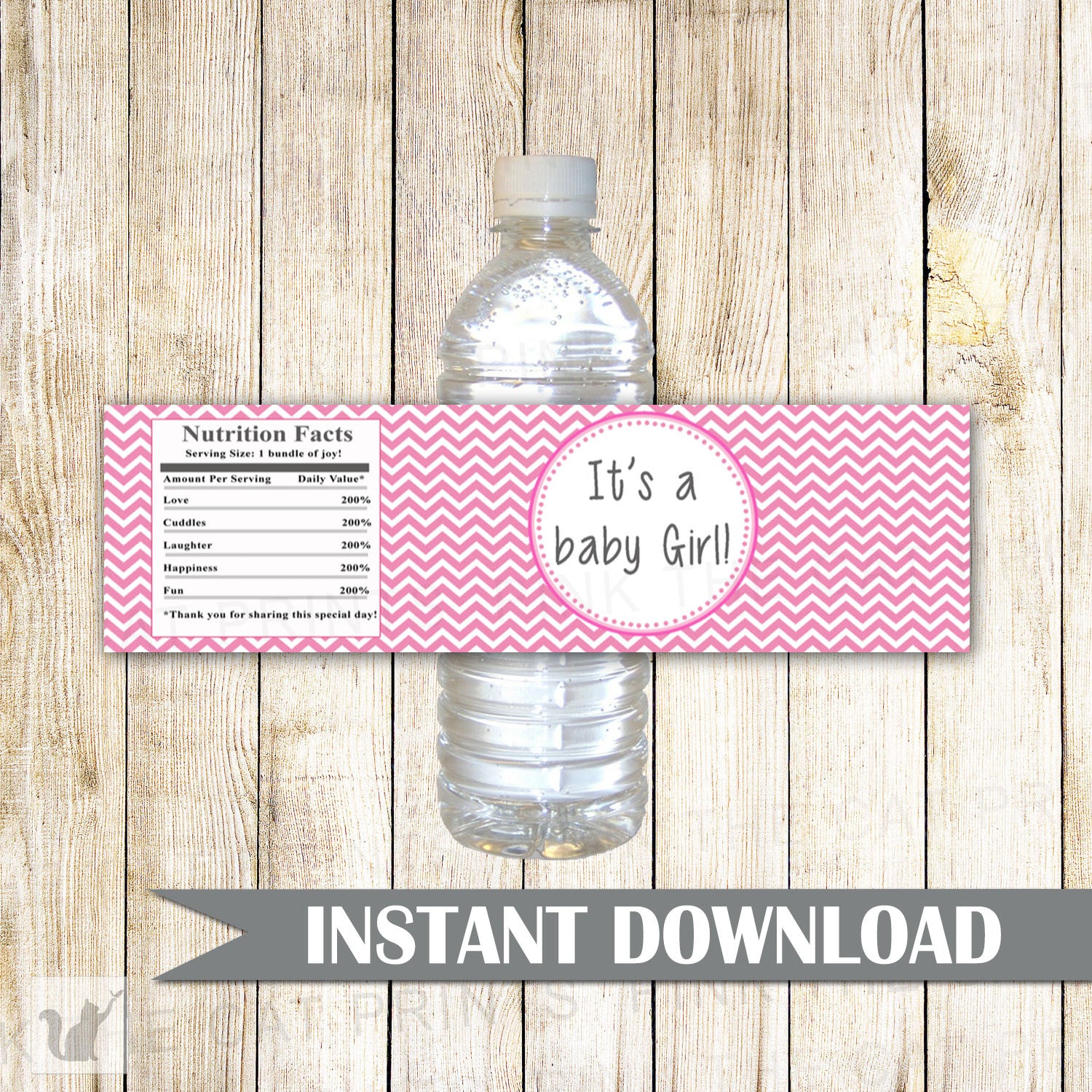 Baby Girl Shower Bottle Labels Pink Grey Chevron
