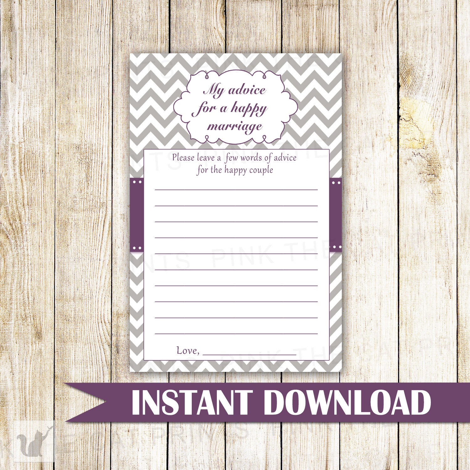 Wedding Bridal Shower Advice Card Purple Grey Chevron