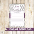 Wedding Bridal Shower Advice Card Purple Grey Chevron