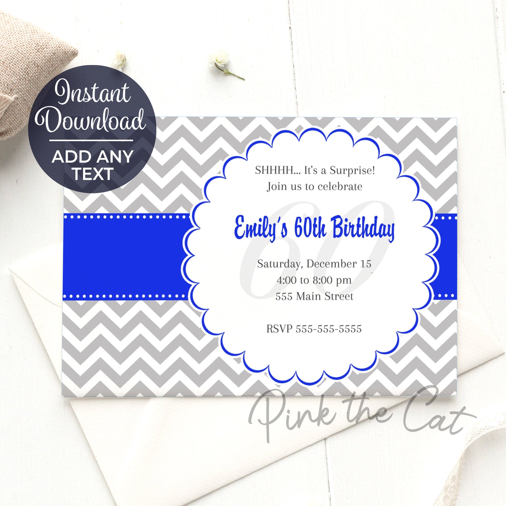 Adult birthday invitation silver printable