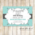 Teal Silver Chevron Invitation Adult Birthday