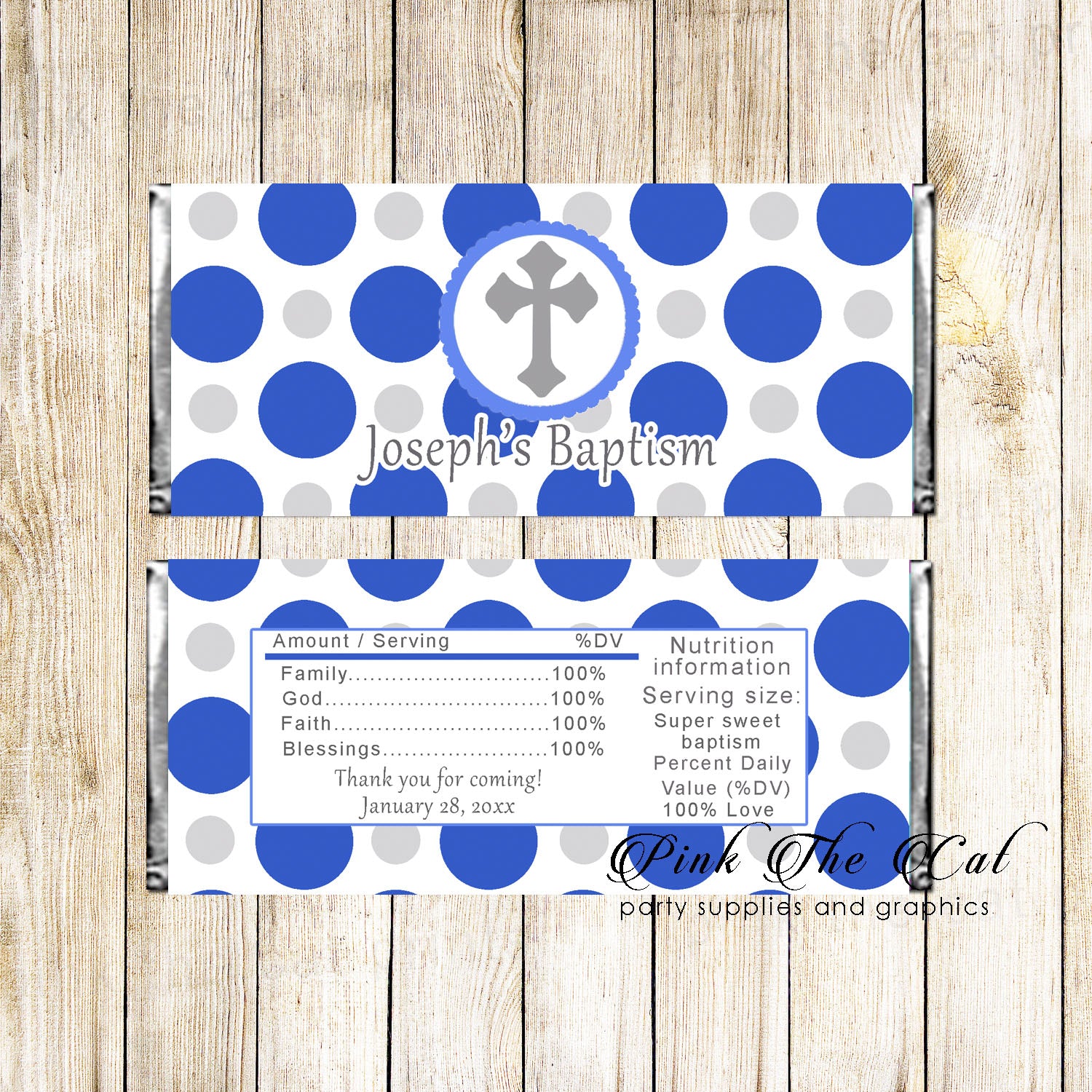 Candy Bar Wrappers Boy Baptism Christening Blue Silver Printable