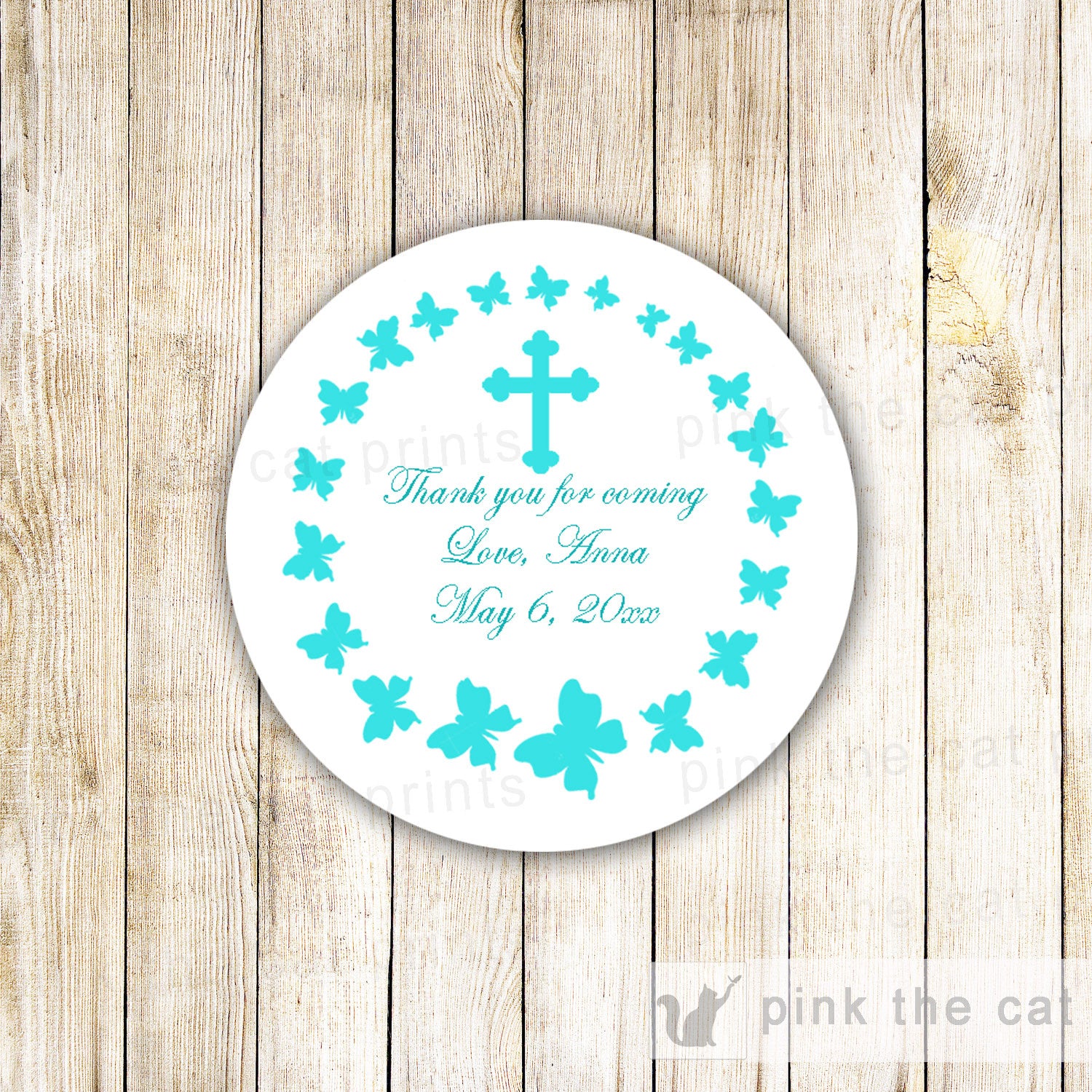 40 Stickers Favor Label Girl Baptism Communion Butterflies