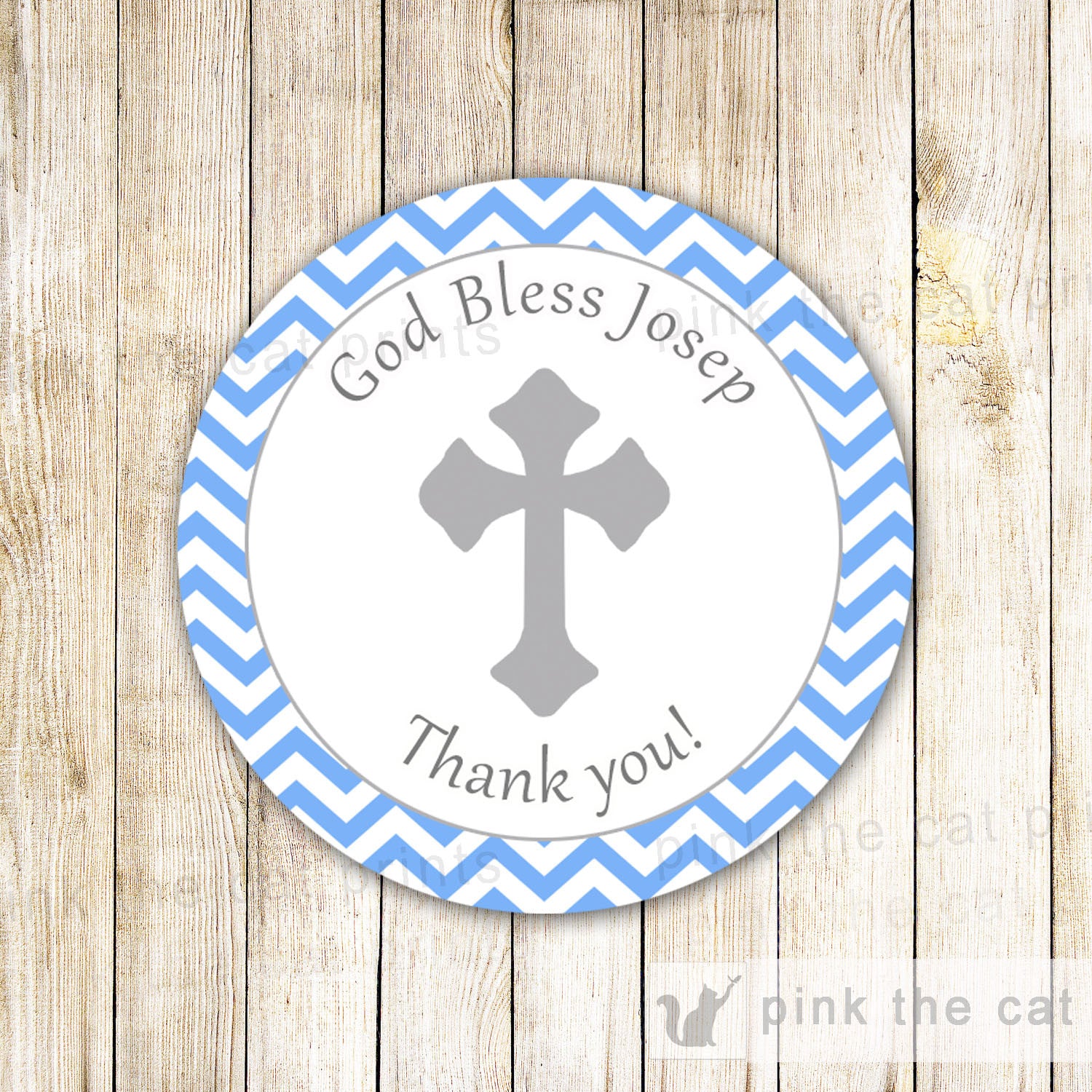 Blue Boy Baptism Thank You Label Christening Tag Communion Sticker