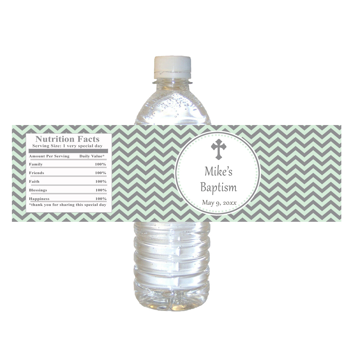 30 Baptism Christening Bottle Labels Mint Silver