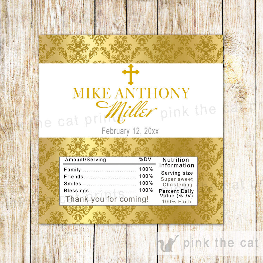 50 Candy Bar Wrappers Gold Baptism Christening