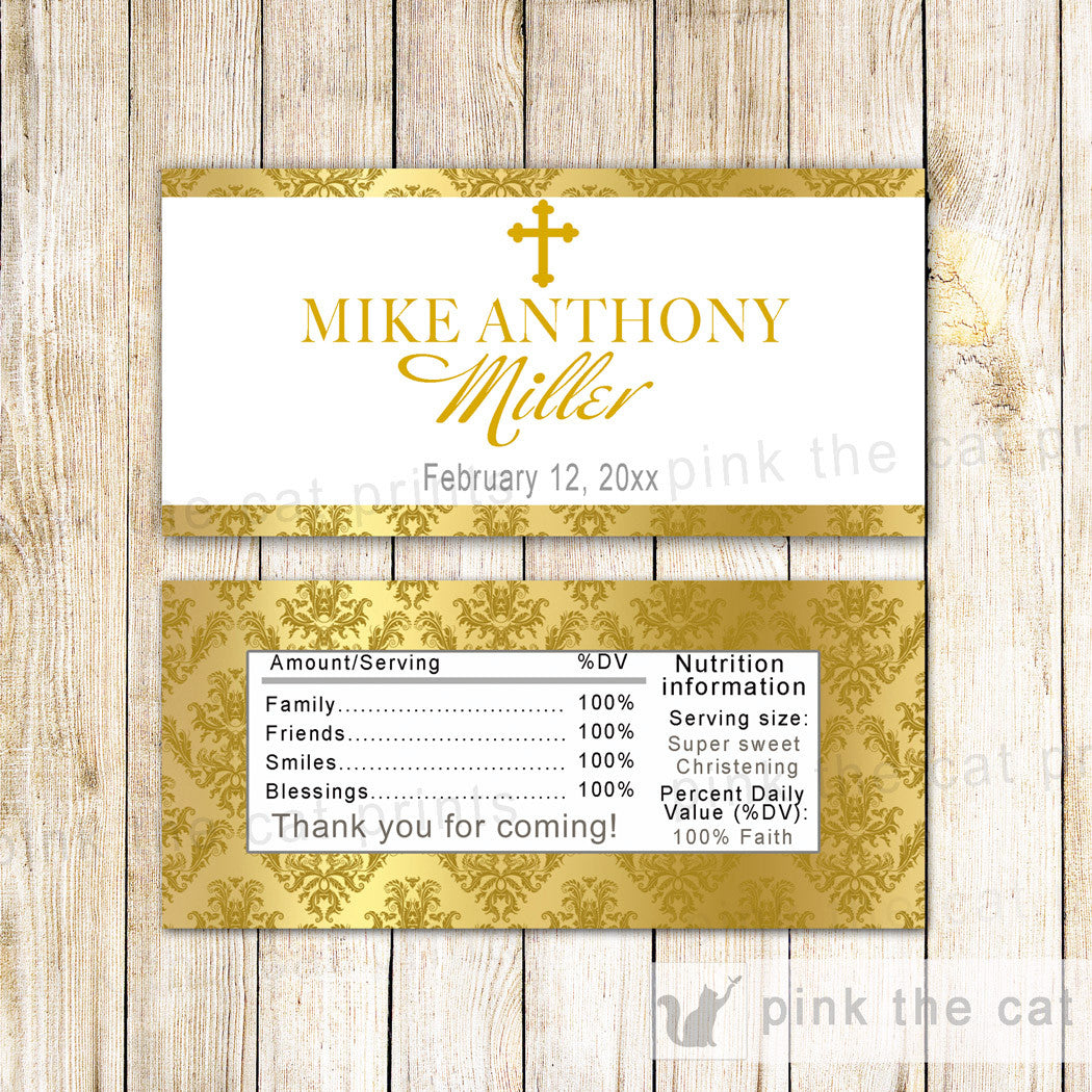 Gold Baptism Christening Candy Bar Label Wrapper