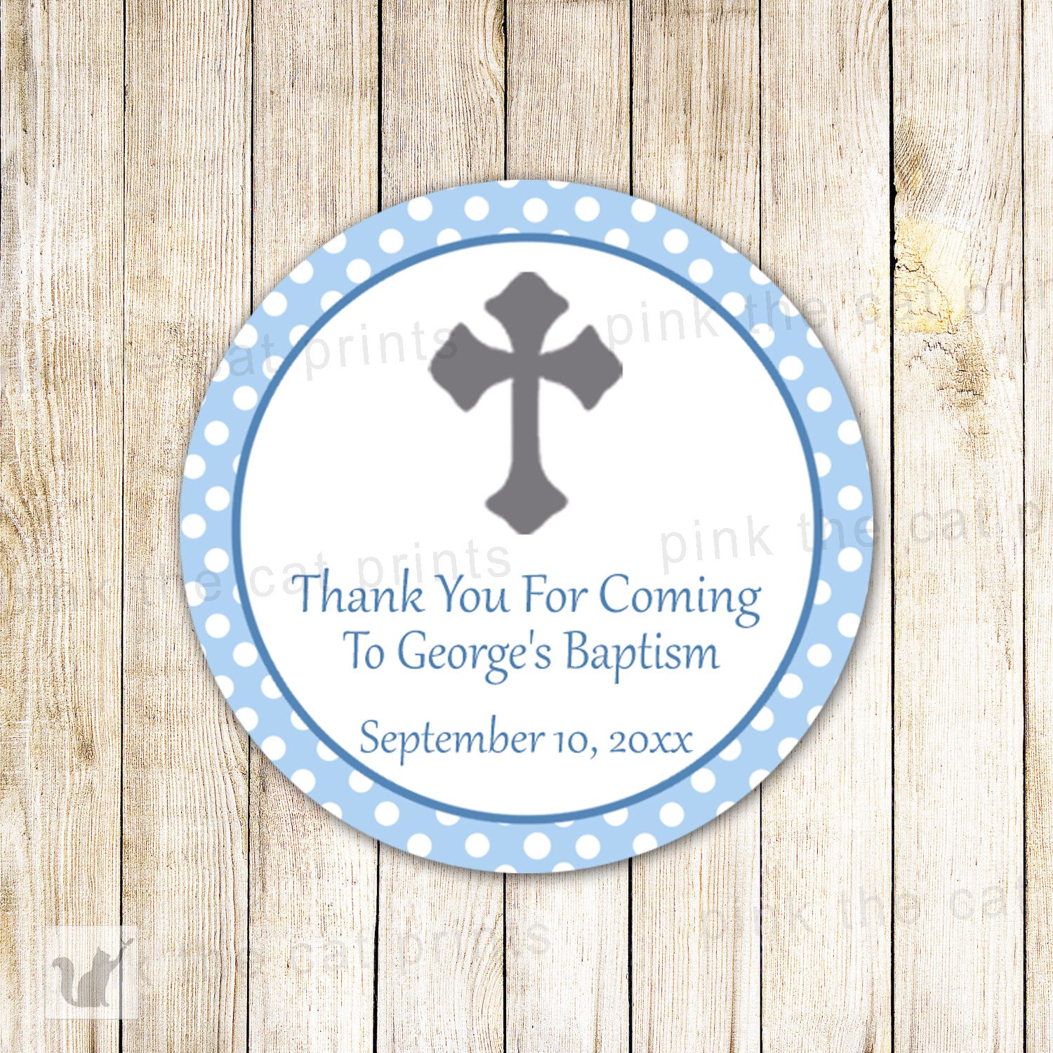 Boy Baptism Sticker Gift Favor Tag Label Christening Blue Gray