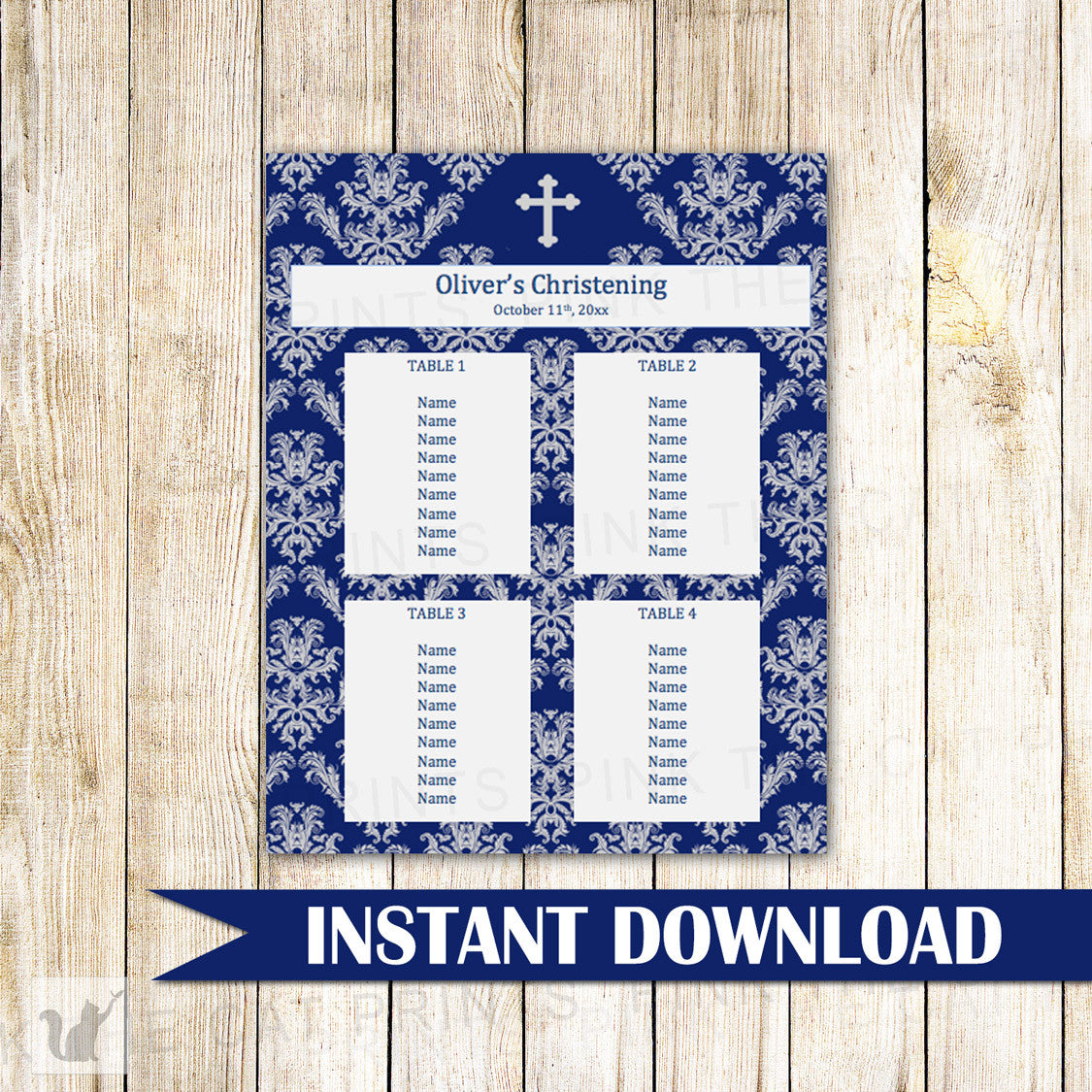 Seating Chart Christening Baptism Communion Navy Blue