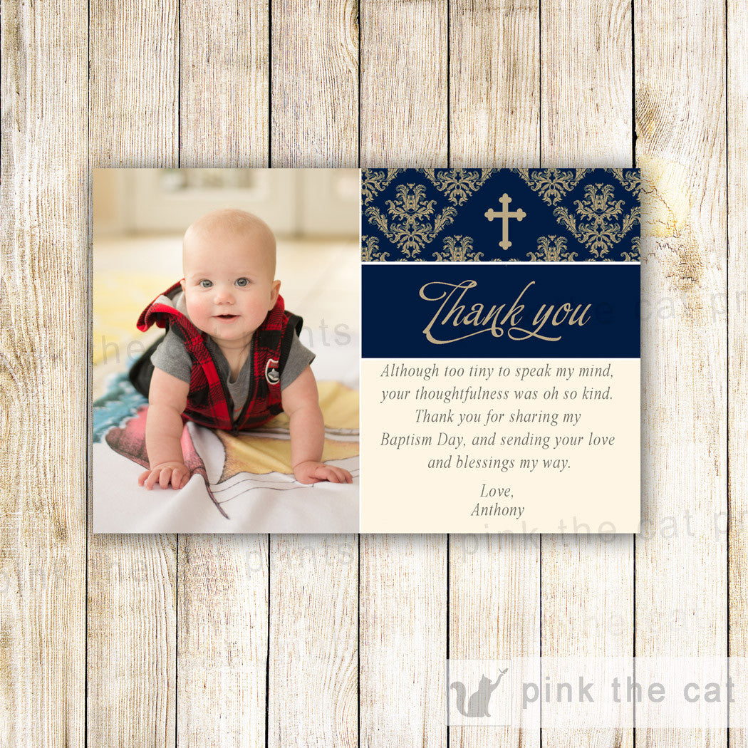 Boy Baptism Christening Thank You Note Photo Card