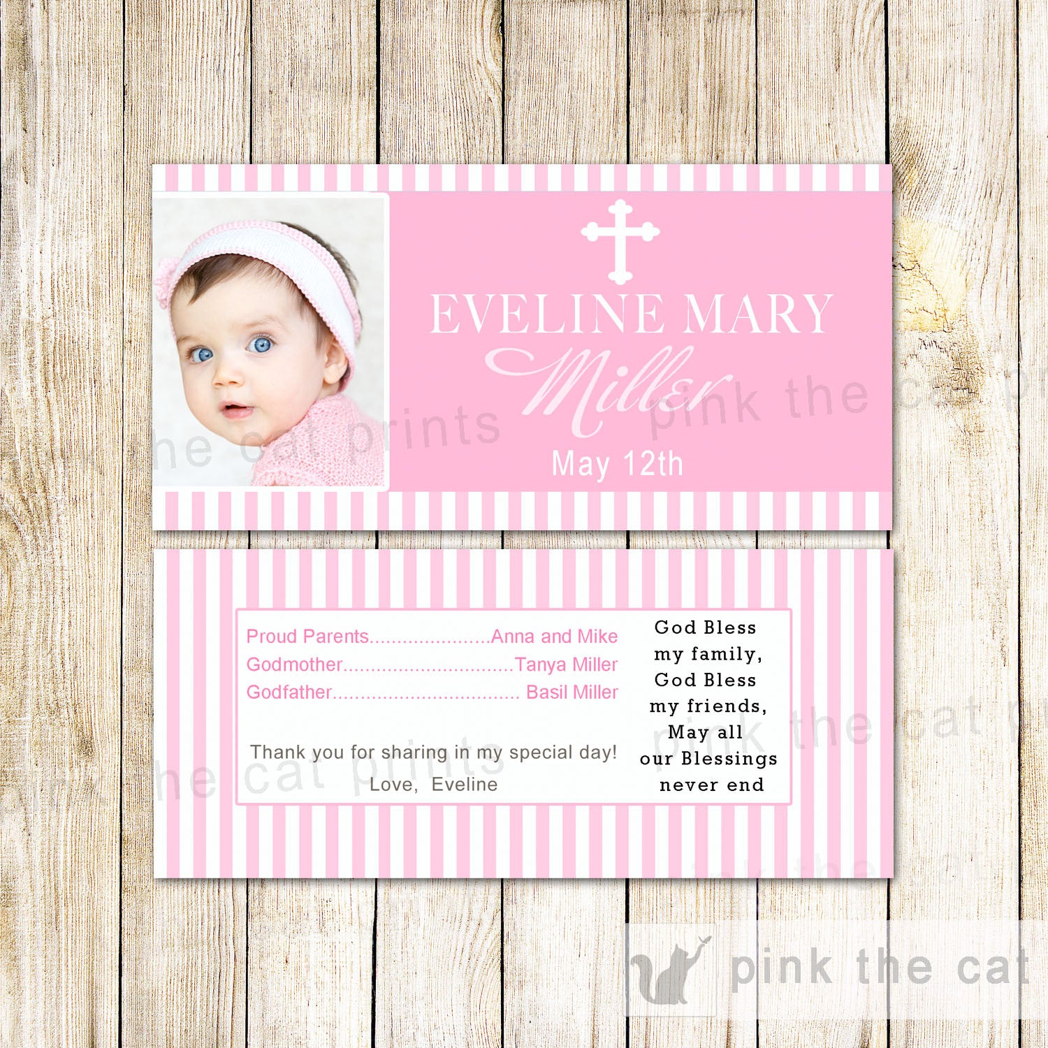 Pink Photo Girl Baptism Christening Communion Candy Bar Wrapper