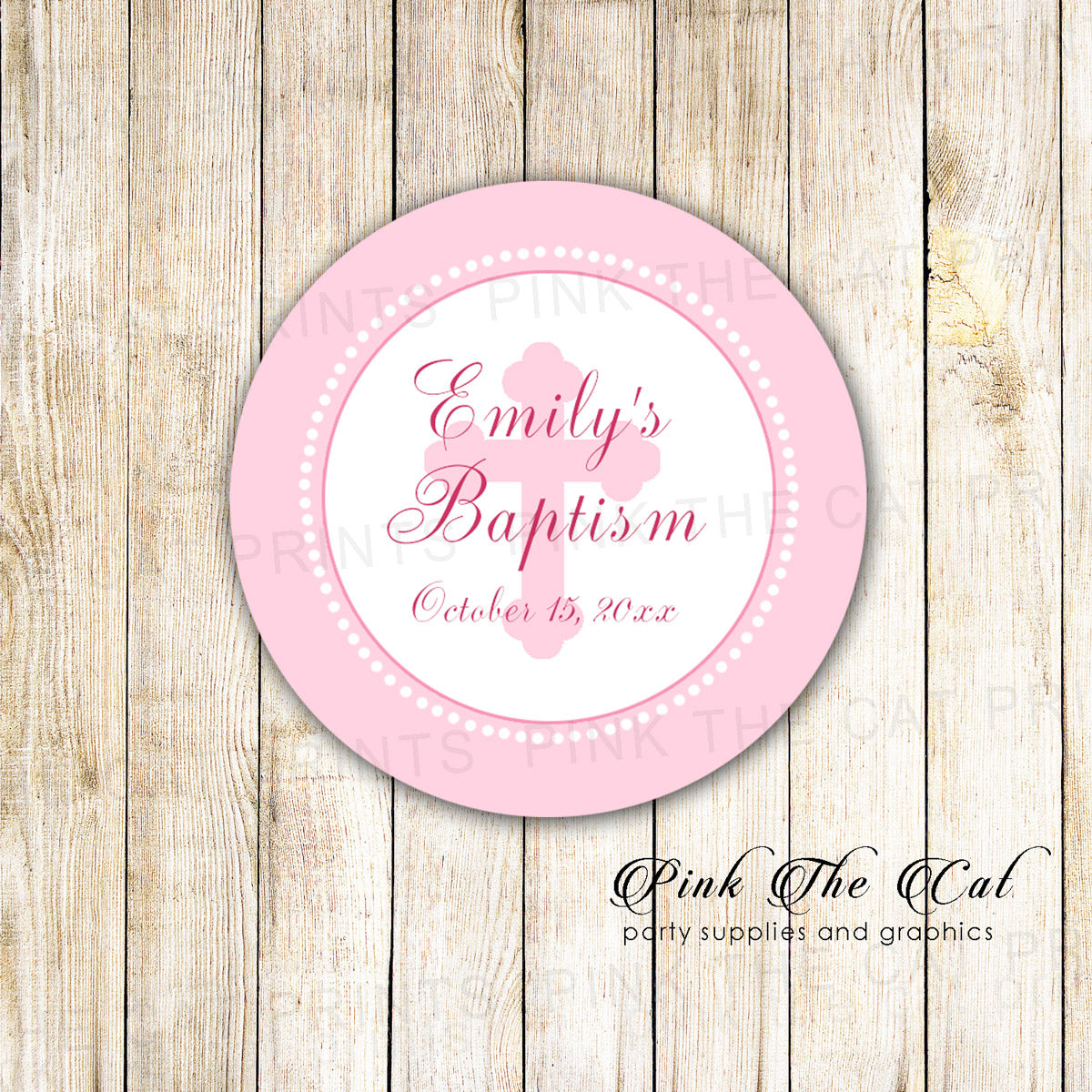 Sticker label girl pink christening baptism favor label printable