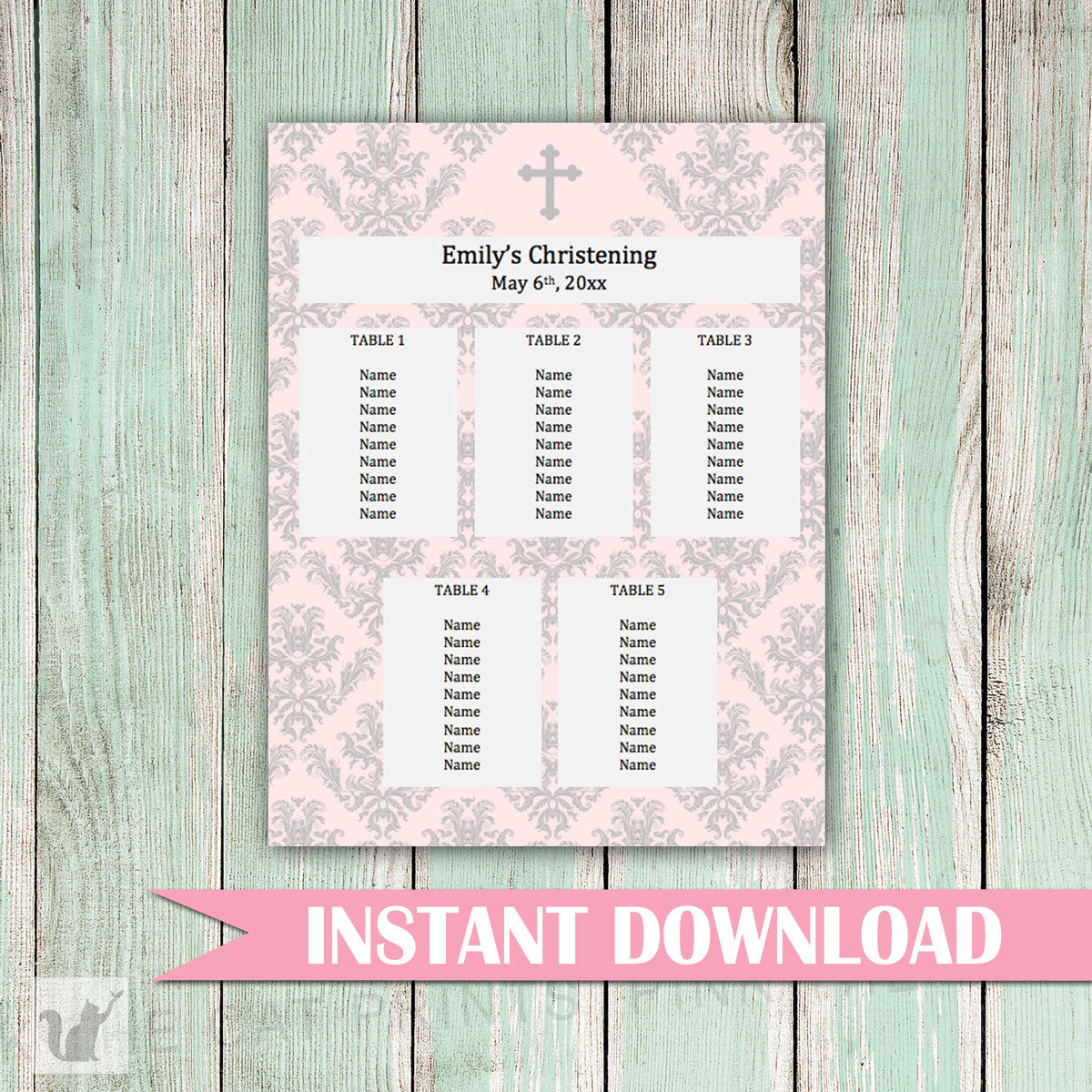 Seating Chart Christening Baptism Communion Blush Pink