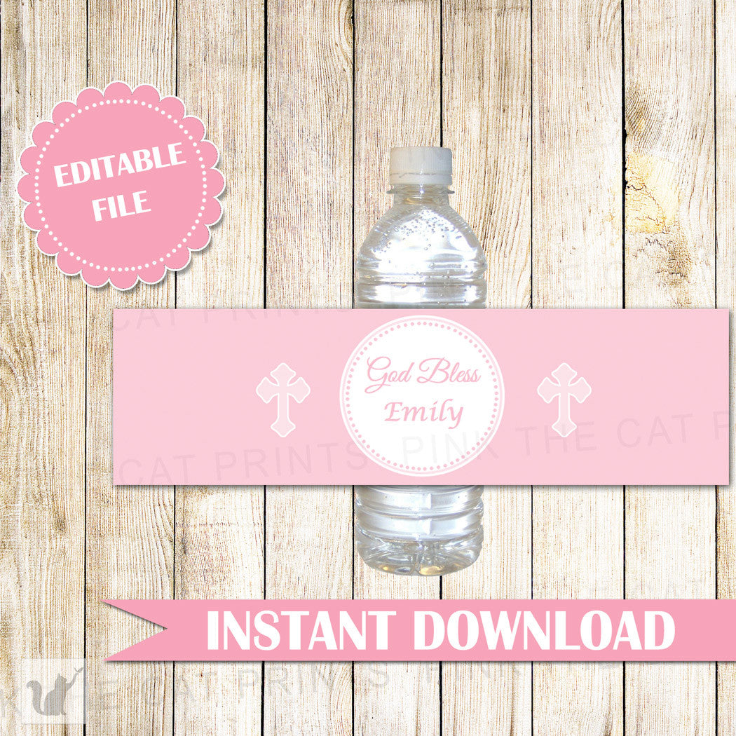 christening bottle label for girls
