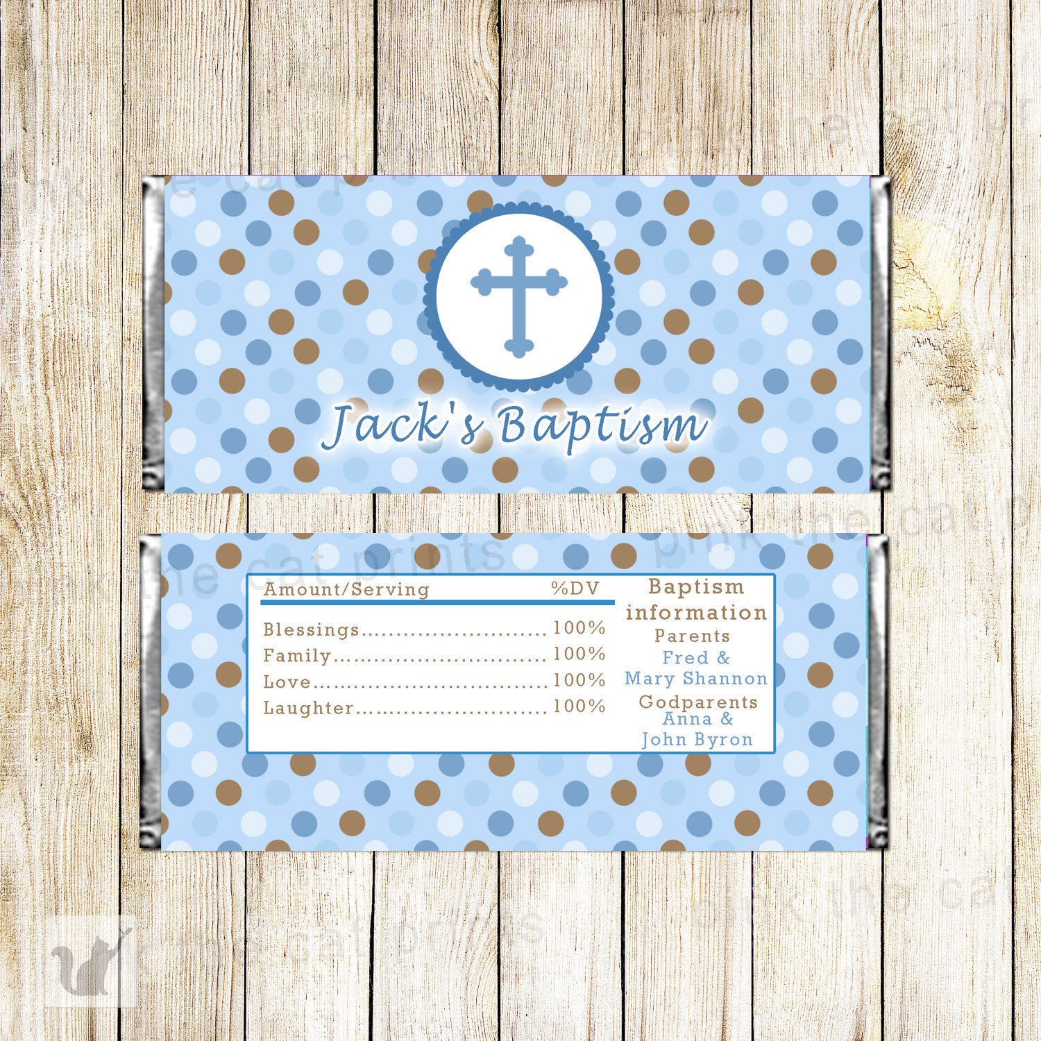 Boy Baptism Christening Candy Bar Label Wrapper Blue