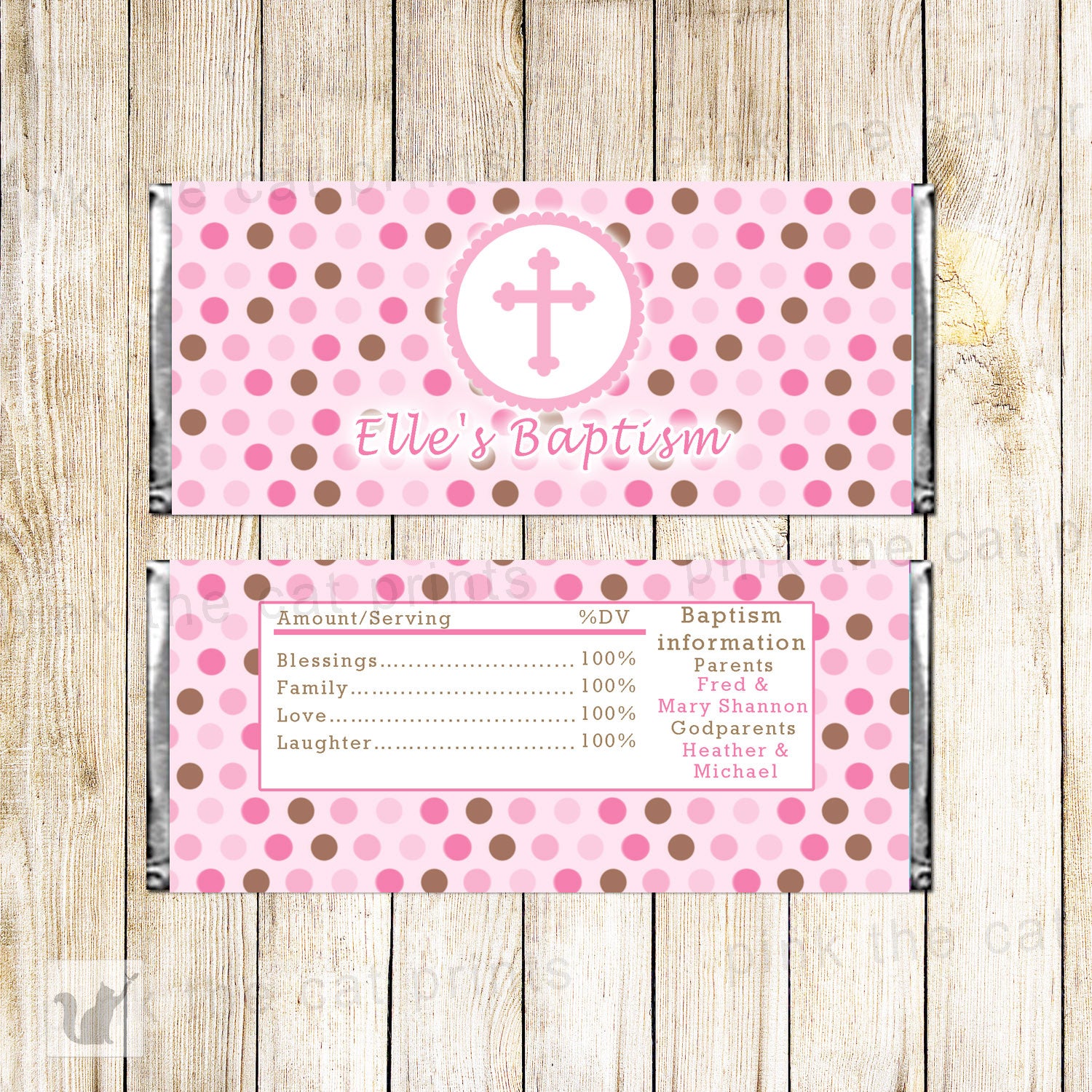 Girl Baptism Christening Candy Bar Label Wrapper Pink