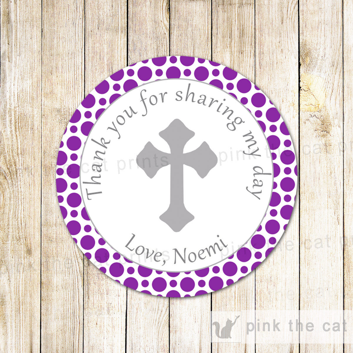 Christening Sticker Favor Tag Label Communion Purple