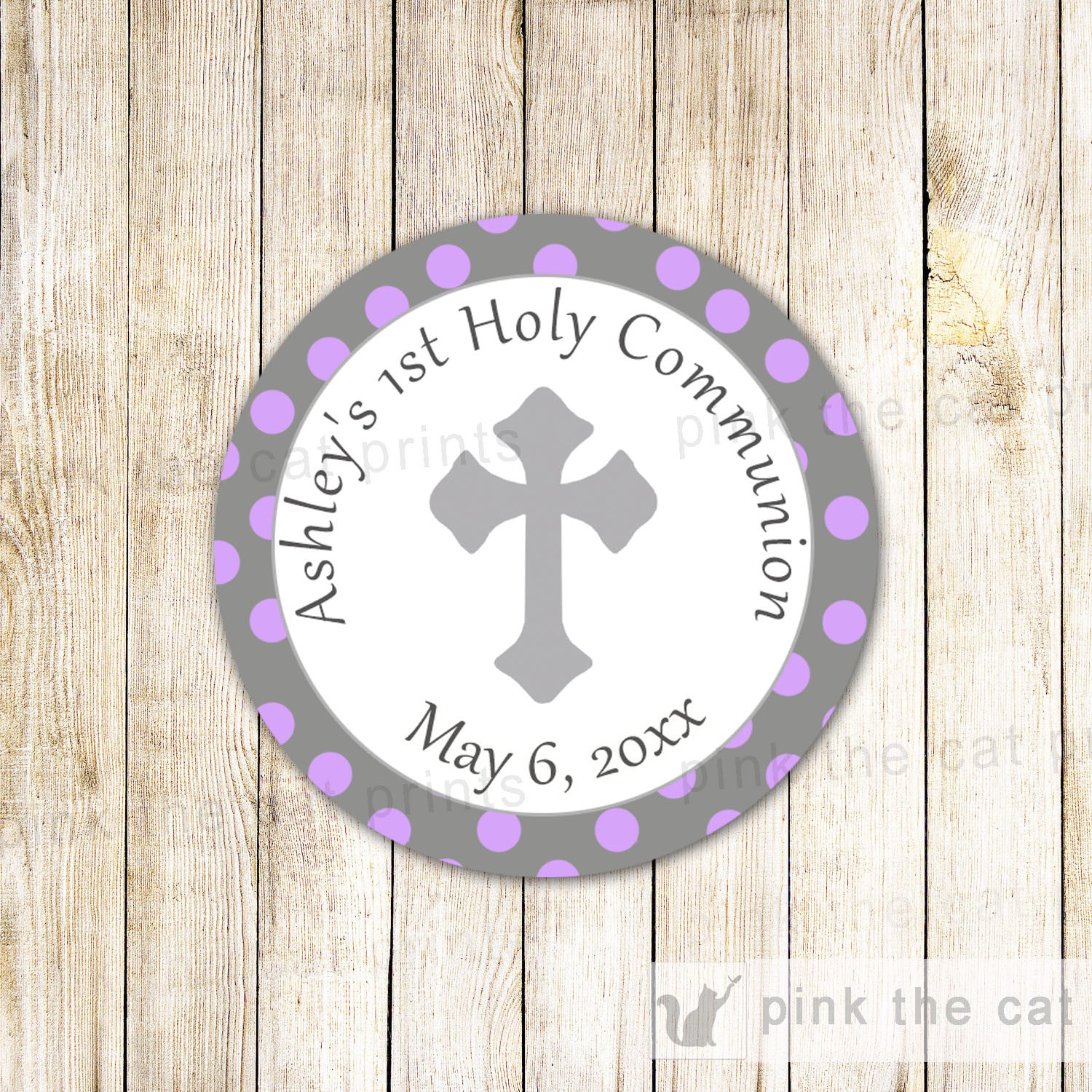 40 Dedication Baptism Favor Label Communion Purple Grey