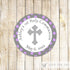 Christening Sticker Favor Tag Label Communion Purple Grey