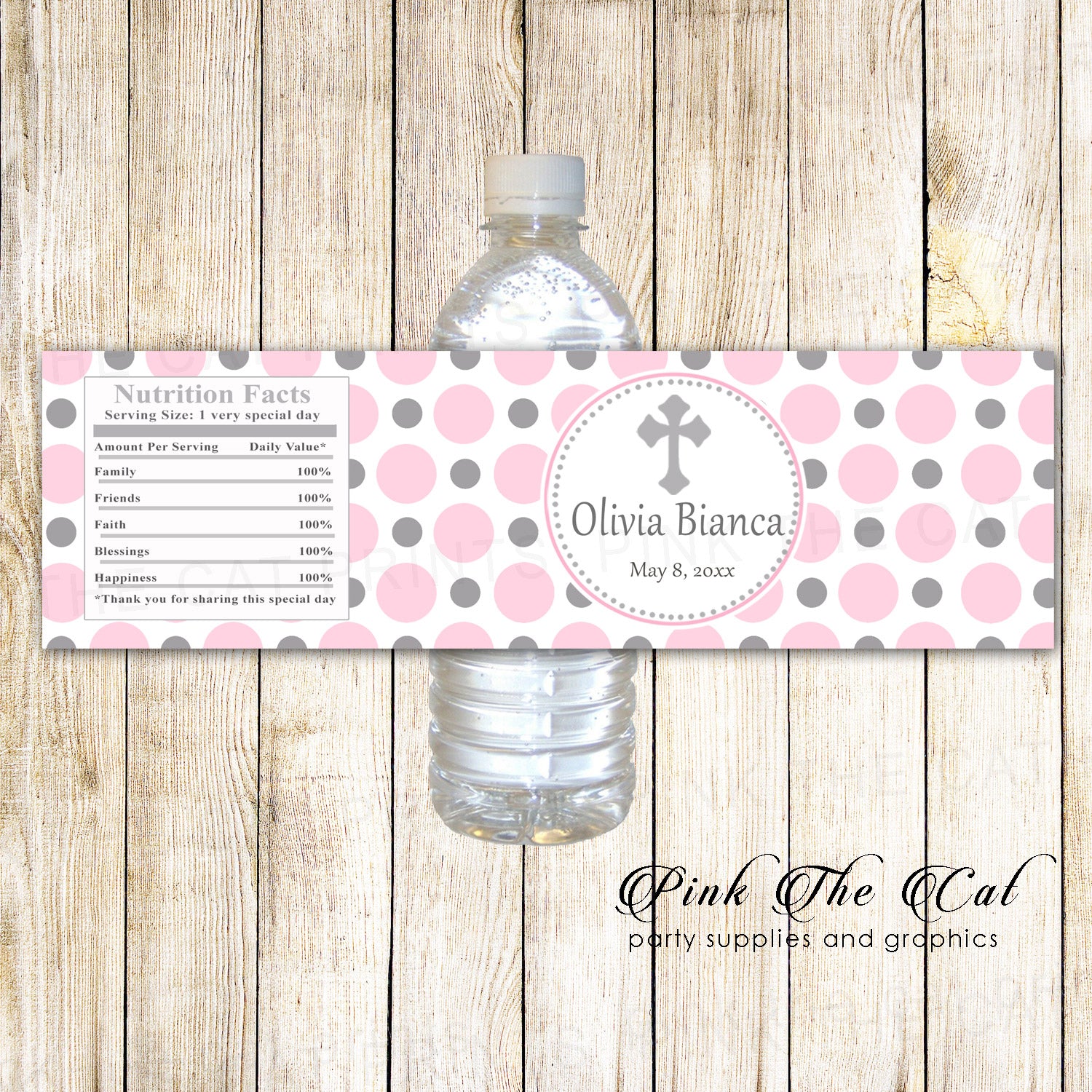 30 Girl Baptism Christening Bottle Labels Silver Pink 