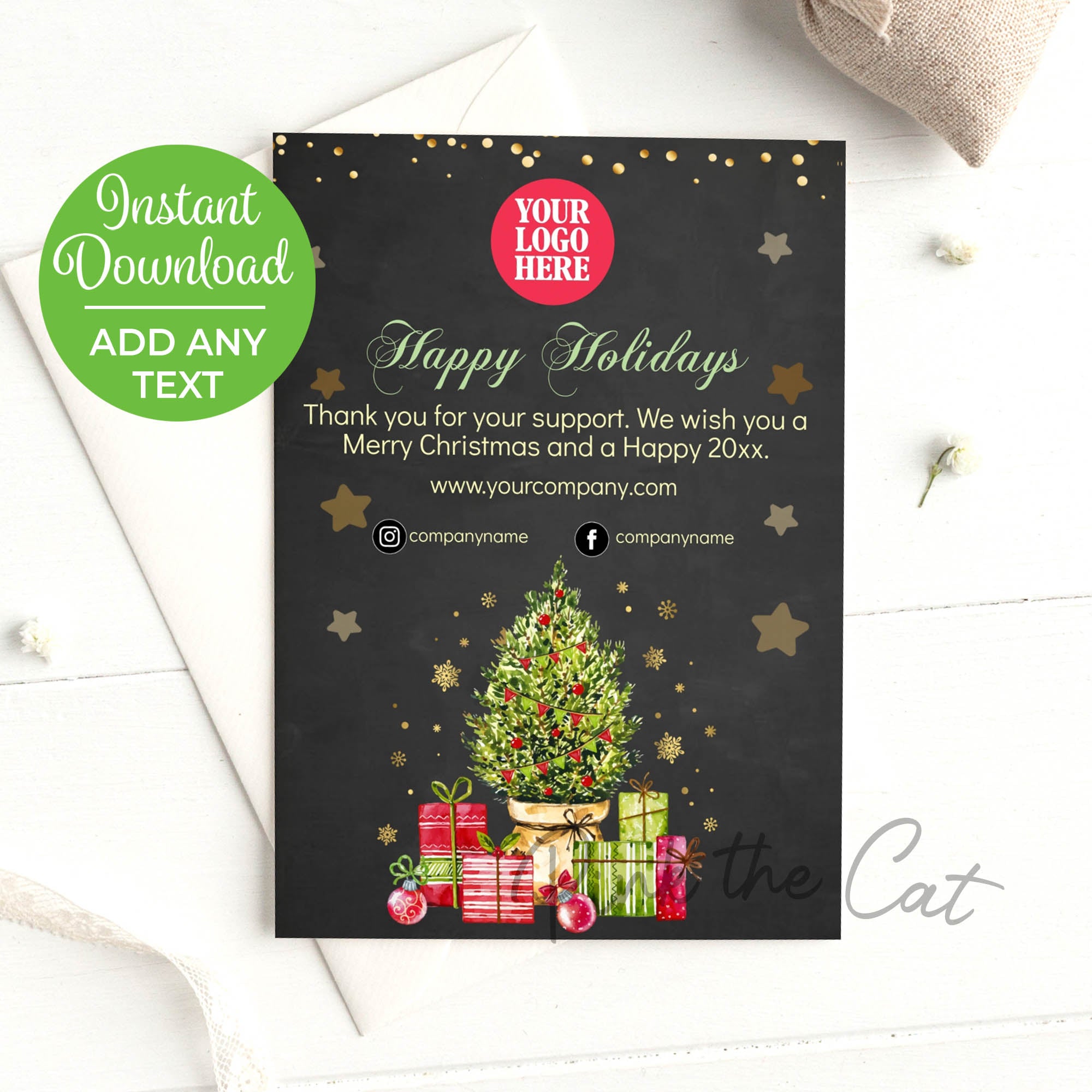 Business christmas tree greeting card printable
