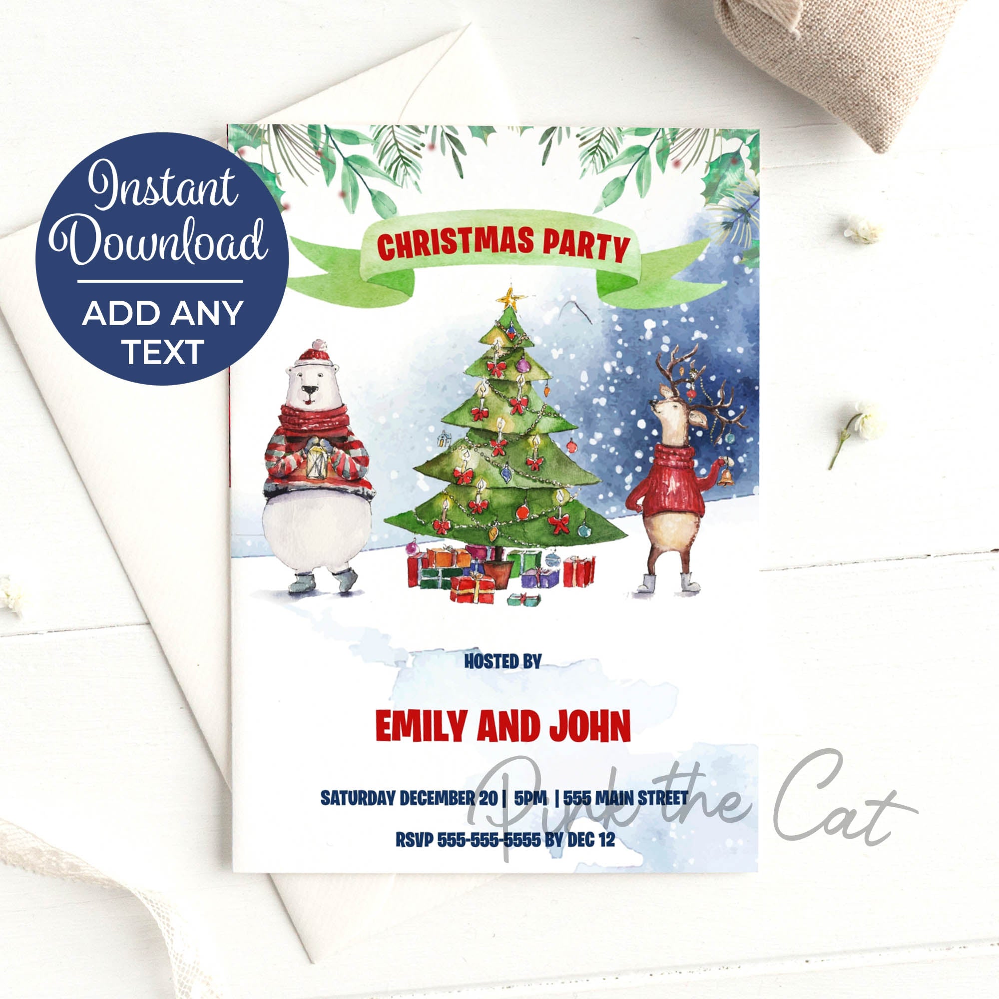 Christmas deer party invitation printable