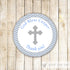 Blue Grey Boy Baptism Thank You Label Christening Tag Dedication Sticker