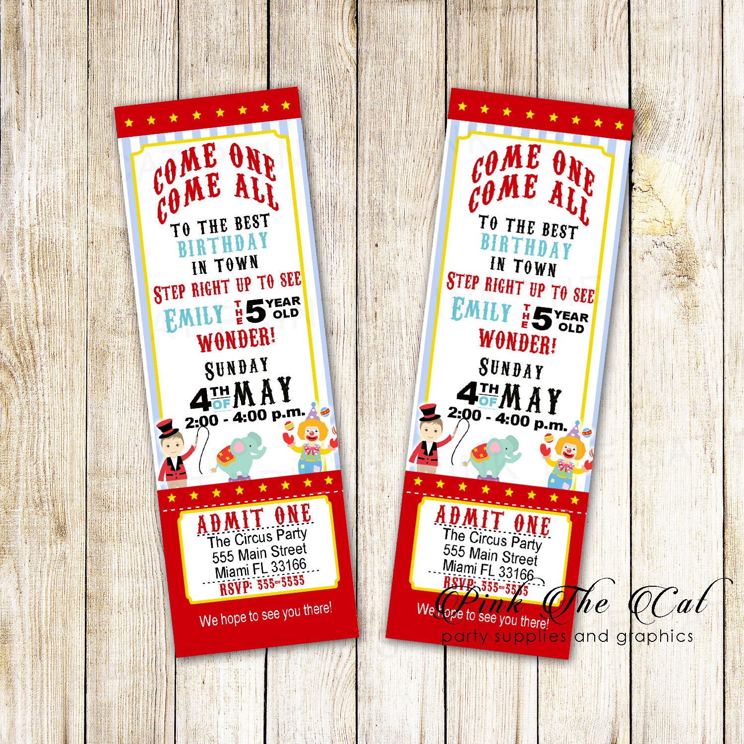 30 invitations kids birthday ticket circus carnival + envelopes