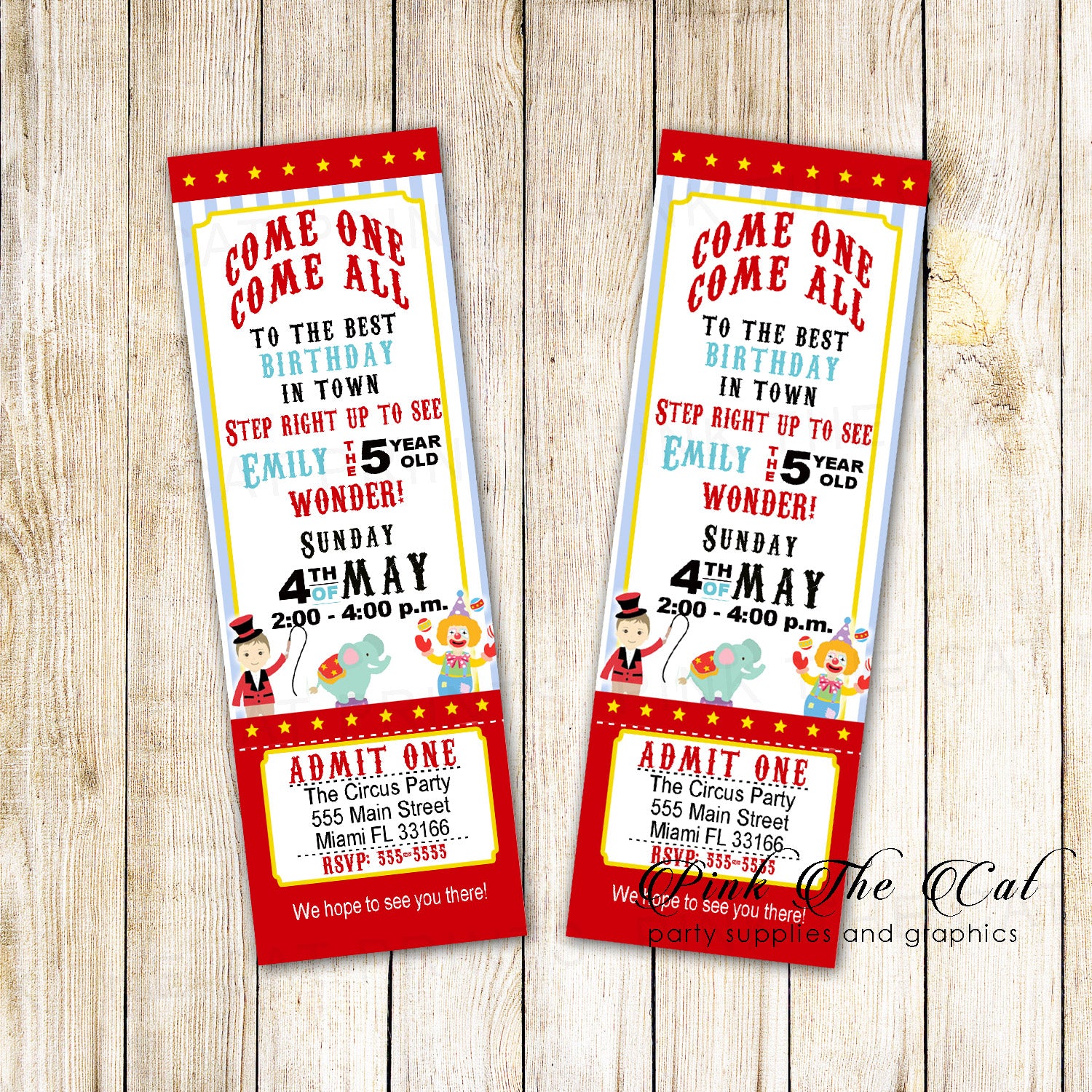 Circus carnival invitation ticket kids birthday printable