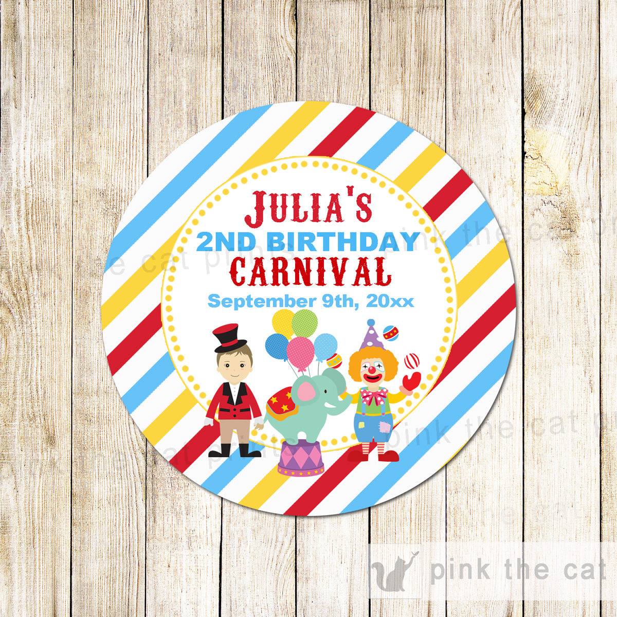 Circus Carnival Favor Label Sticker Gift Tag Kids Birthday Party