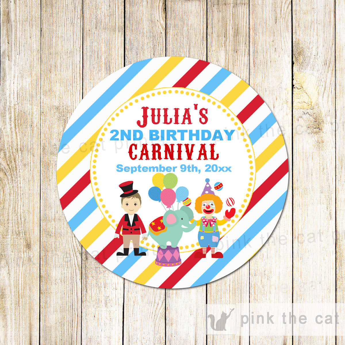 40 Stickers Favor Label Circus Birthday Baby Shower