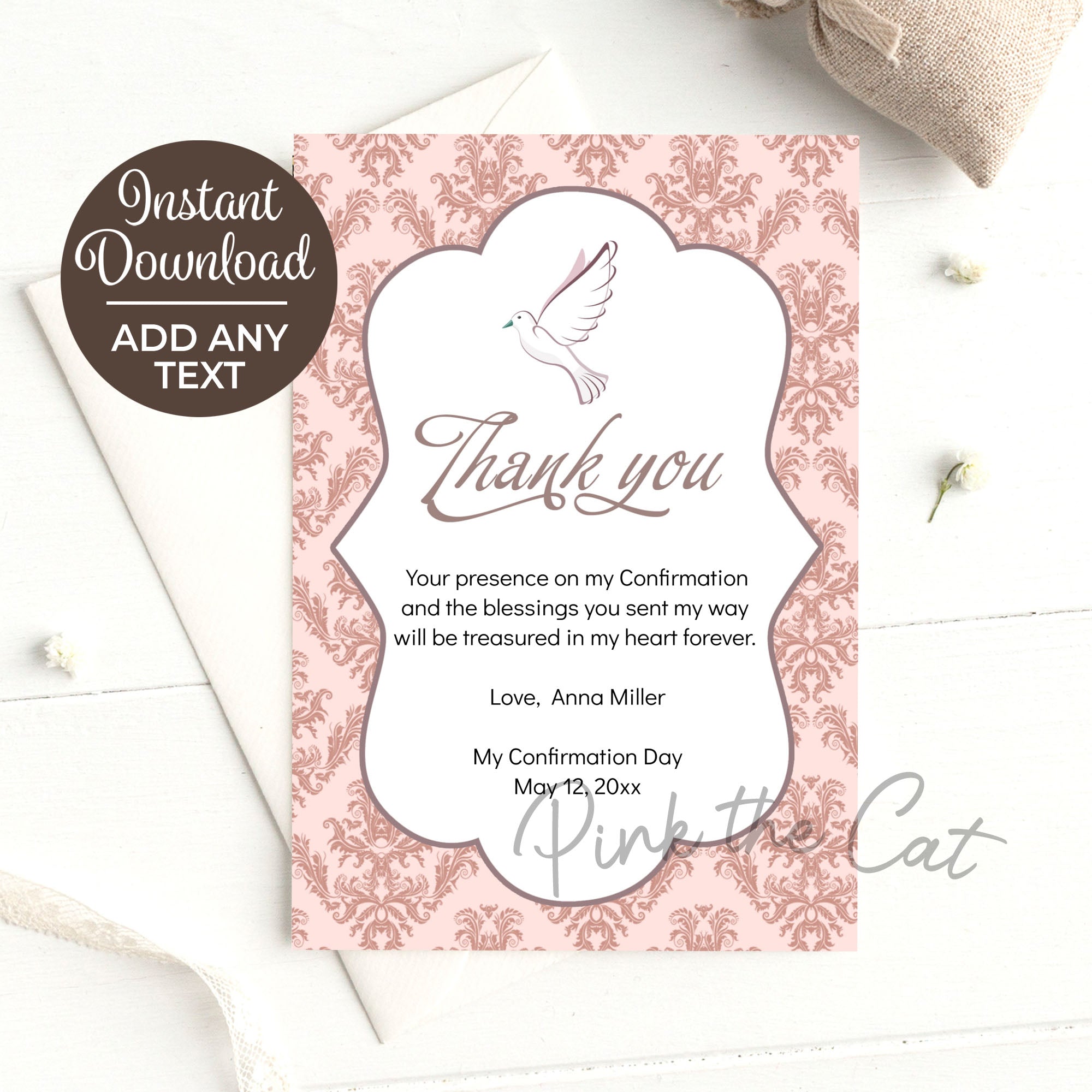 Dove thank you card blush pink neutral