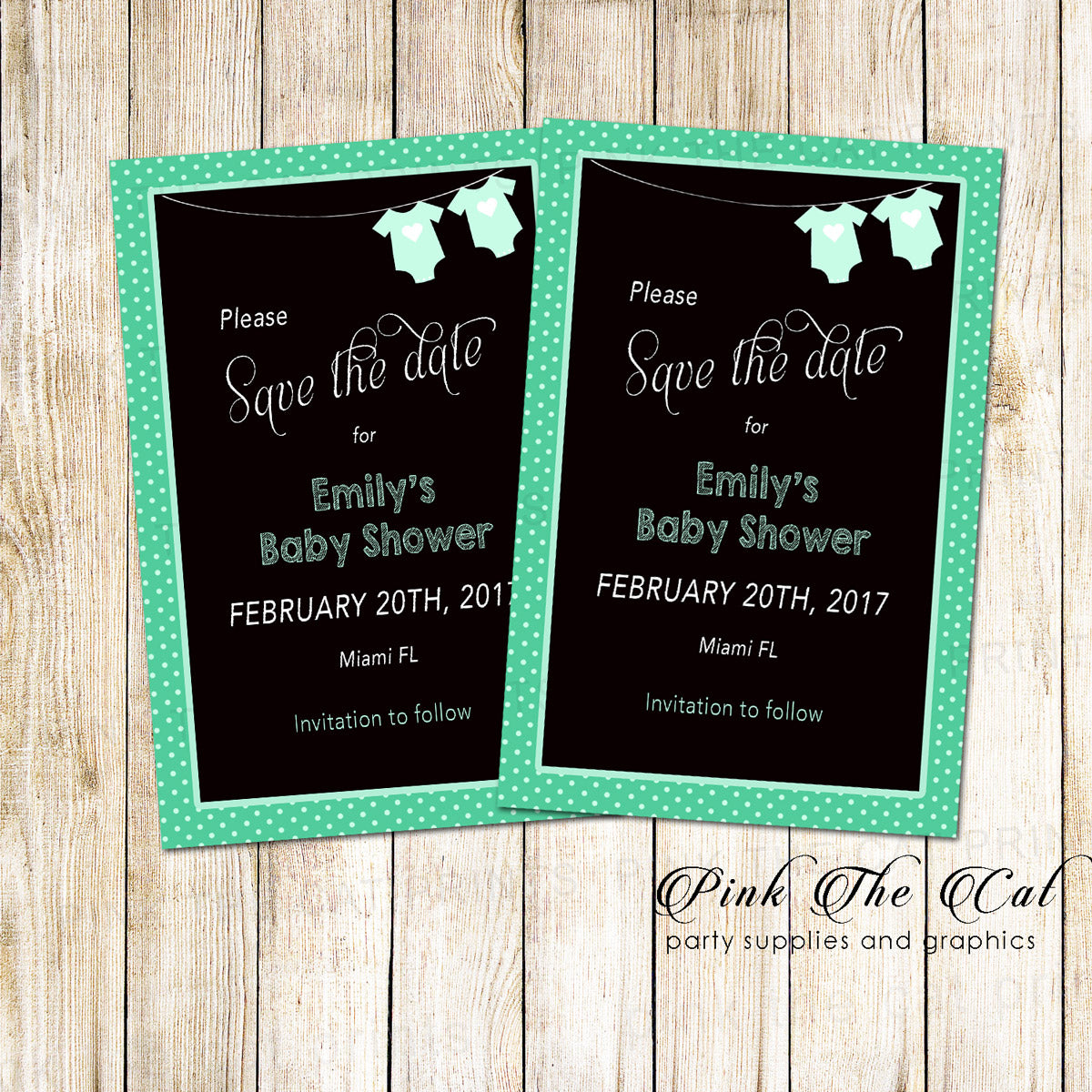 Black Mint Clothes Baby Shower Save The Date Cards Printable