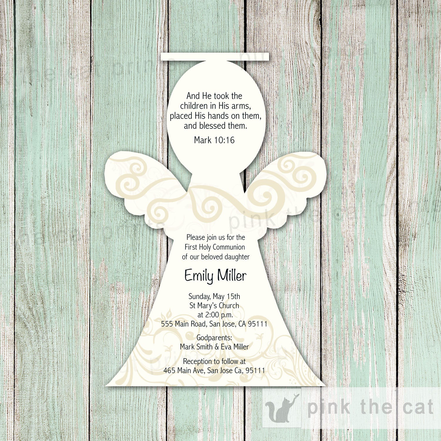 Angel Invitation Girl Baptism Christening Communion Ivory