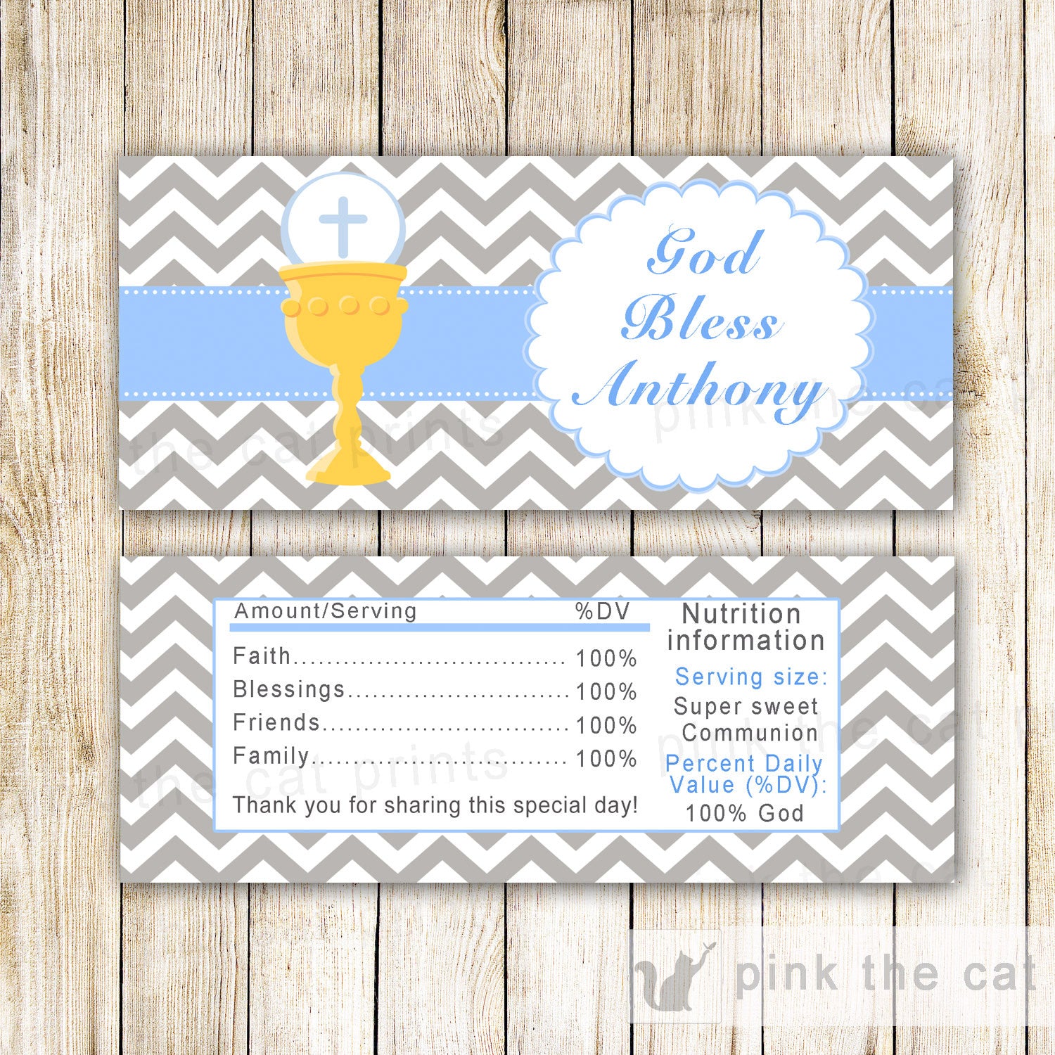 Boy Communion Candy Bar Label Wrapper Blue