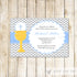 Boy 1st Holy Communion Invitation Blue Grey Chevron Gold Chalice