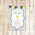 Boy 1st Holy Communion Invitation Navy Blue Grey Chevron Flag Banner Chalice