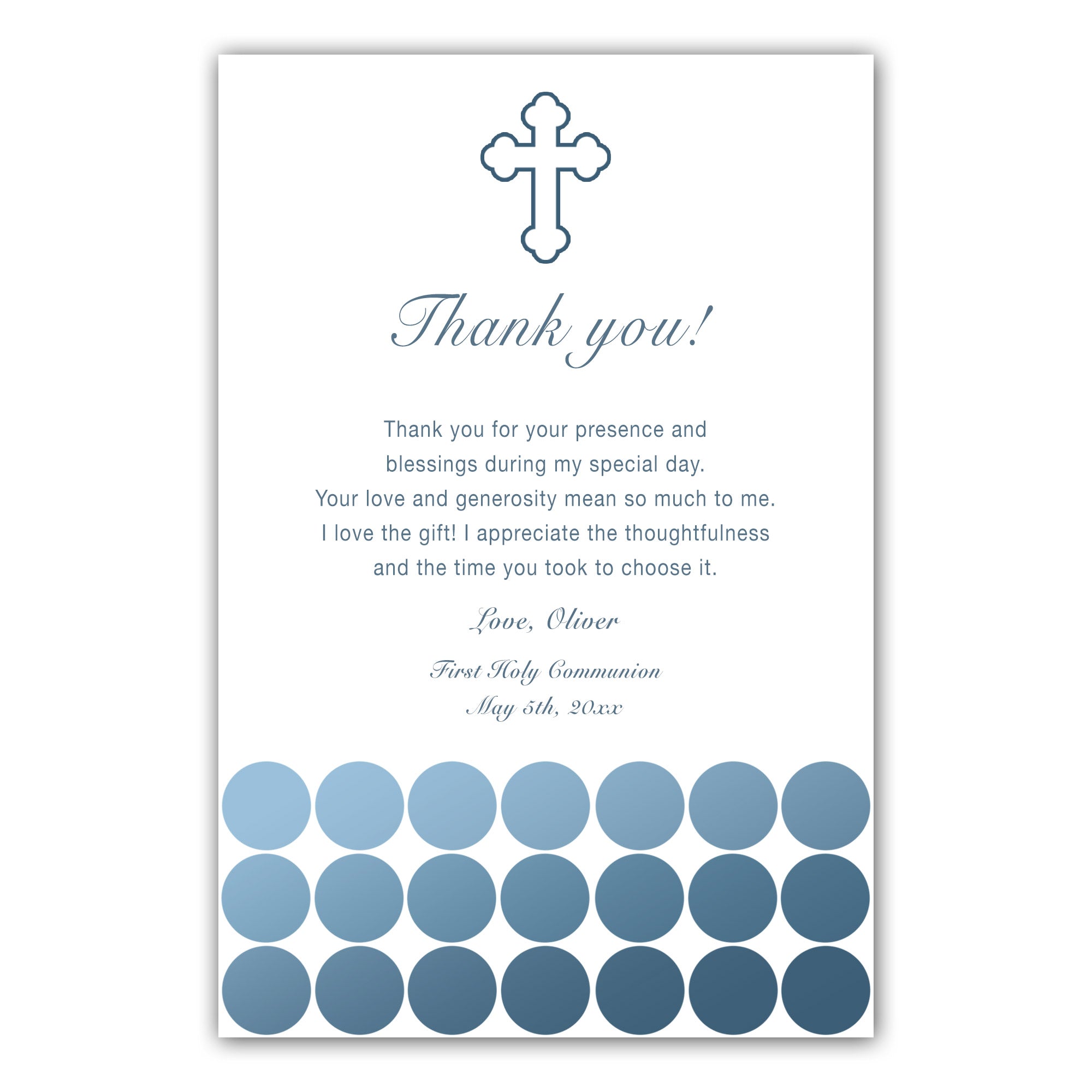 Communion thank you card blue dots (set with 30)