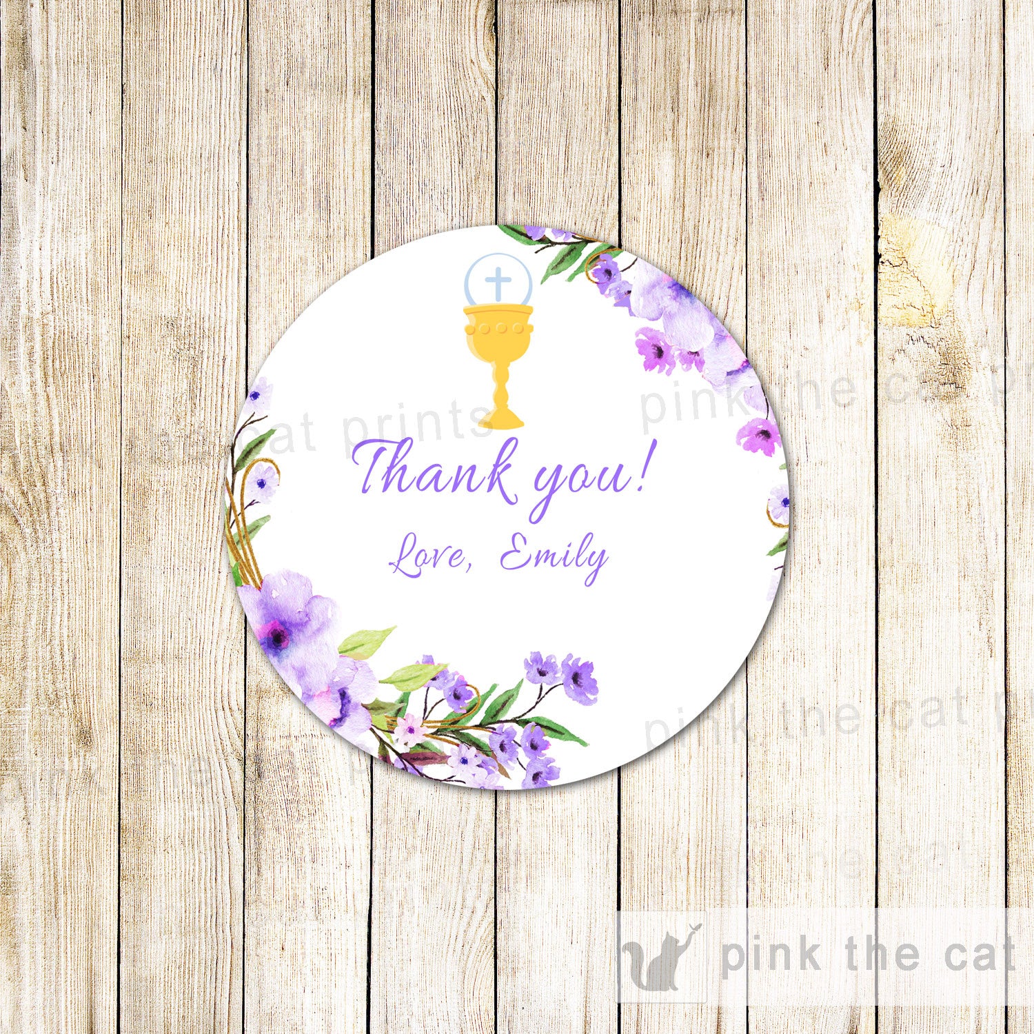 Boho Gift Favor Tag Sticker Baptism Communion Purple