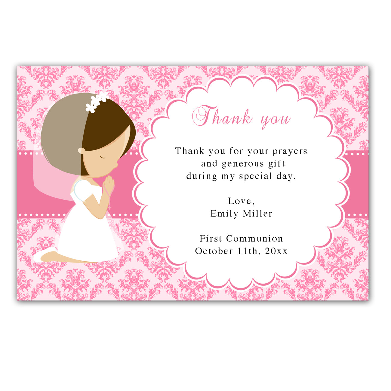 30 religious thank you cards girl praying pink