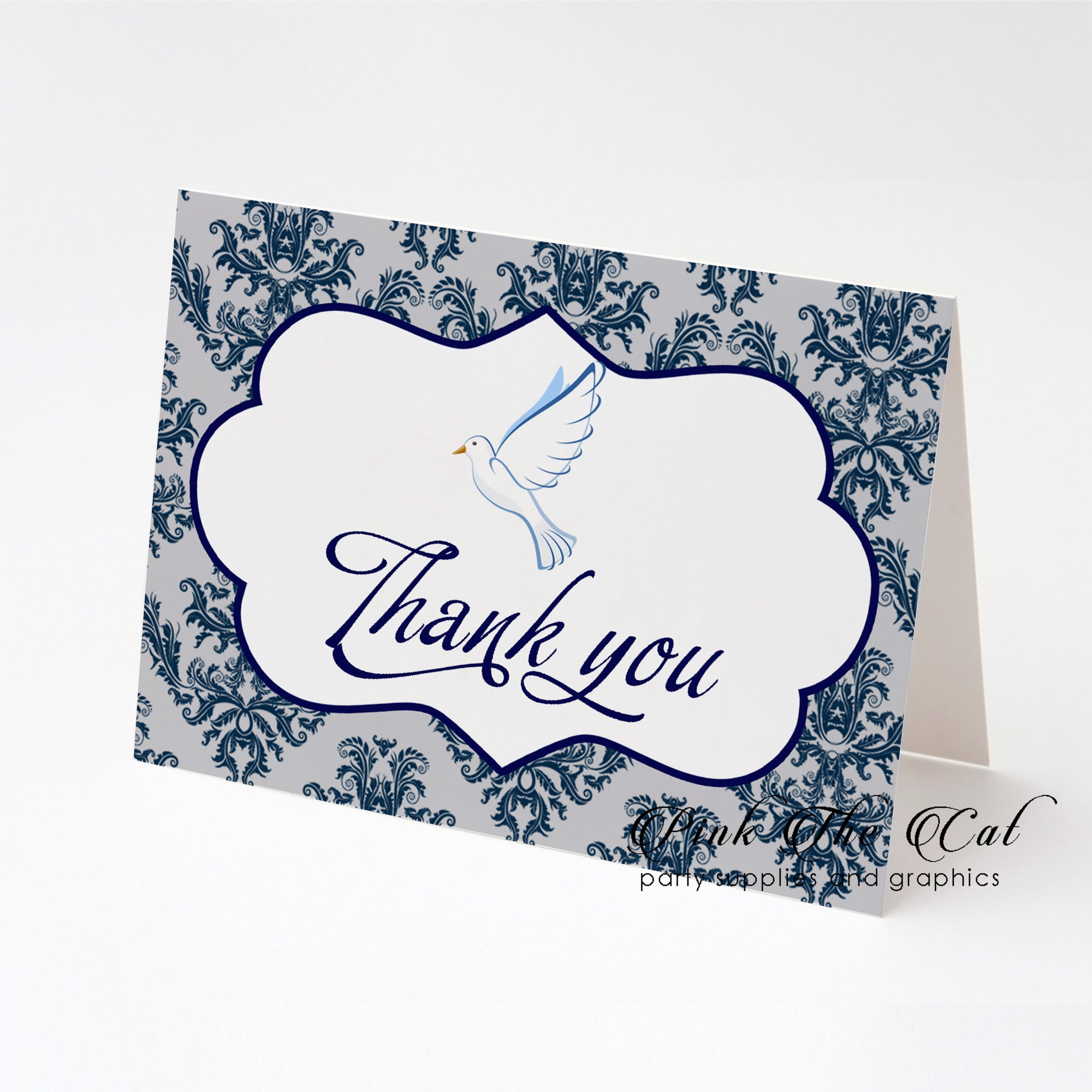 Dove confirmation thank you card folded navy blue silver (set of 30)