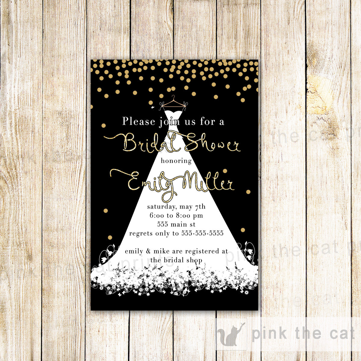 Confetti Bridal Shower Invitation Gold Glitter